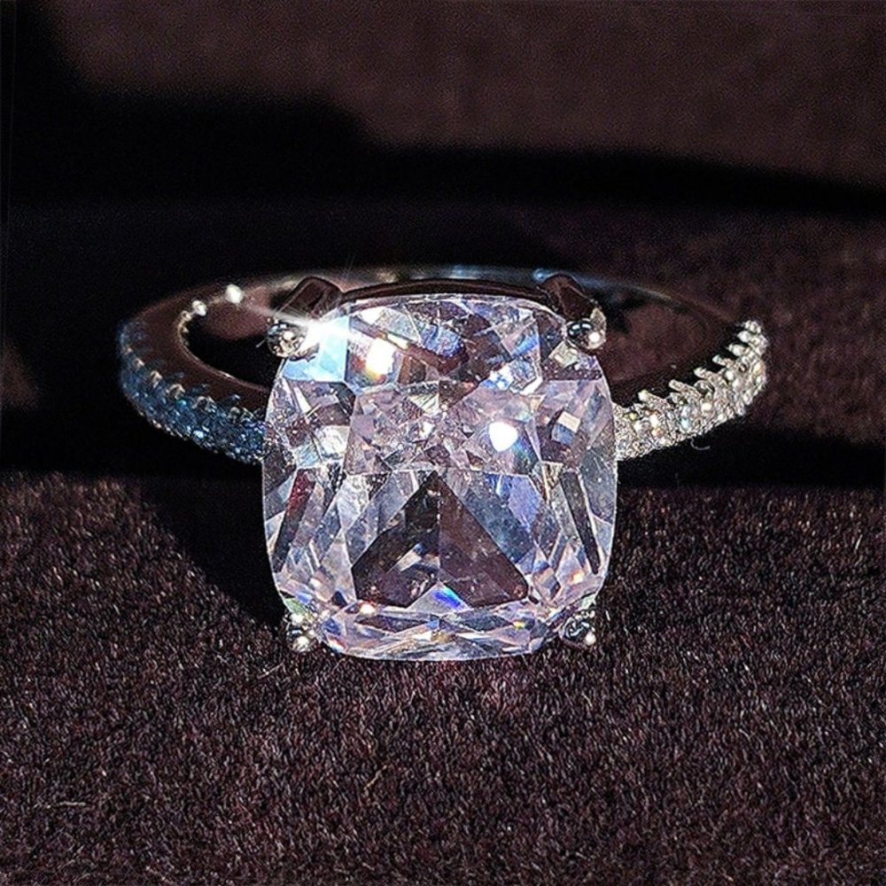 NEW 8CT Cushion Solitaire Diamond  Silver Engagement Ring - Picture 3 of 5